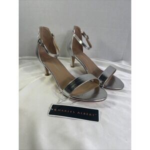 New Charles Albert Silver Women's Open Toe Stiletto Heels Size 9 W Strap Buckle